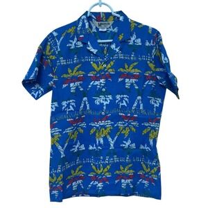 Magnum .357 Hawaiian Aloha Button Up Shirt Mens Size XL Blue‎ Short Sleeve